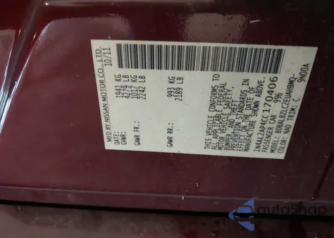 2012 Nissan Altima Base z USA, uszkodzony, nr VIN 1N4AL2AP4CC170406